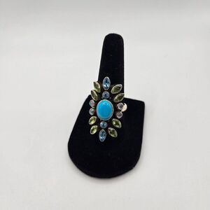 Vintage Nicky Butler 925 Sterling Silver Ring 7 Peridot Topaz Turquoise Moonston